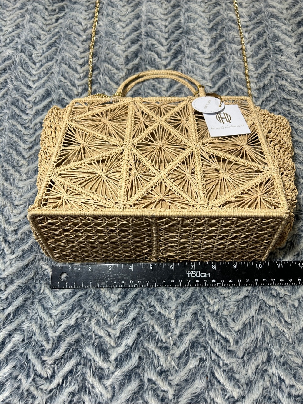 House of Harlow 1960 Woven Geometric Straw Shoulder Bag in Natural NWT - Picture 2 of 13